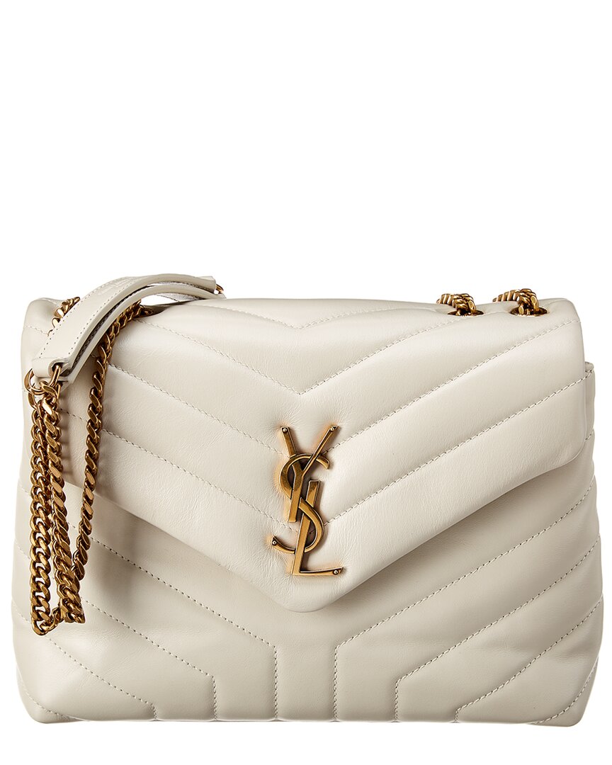 YSL Saint Laurent Loulou Y Shoulder Bag Leather Matelasse White