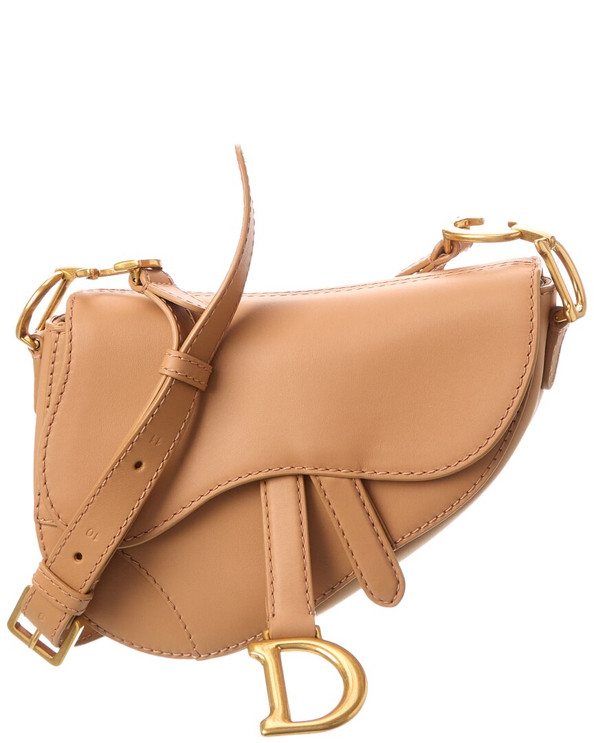 Dior Handbag Saddle Bag Leather Brown Small