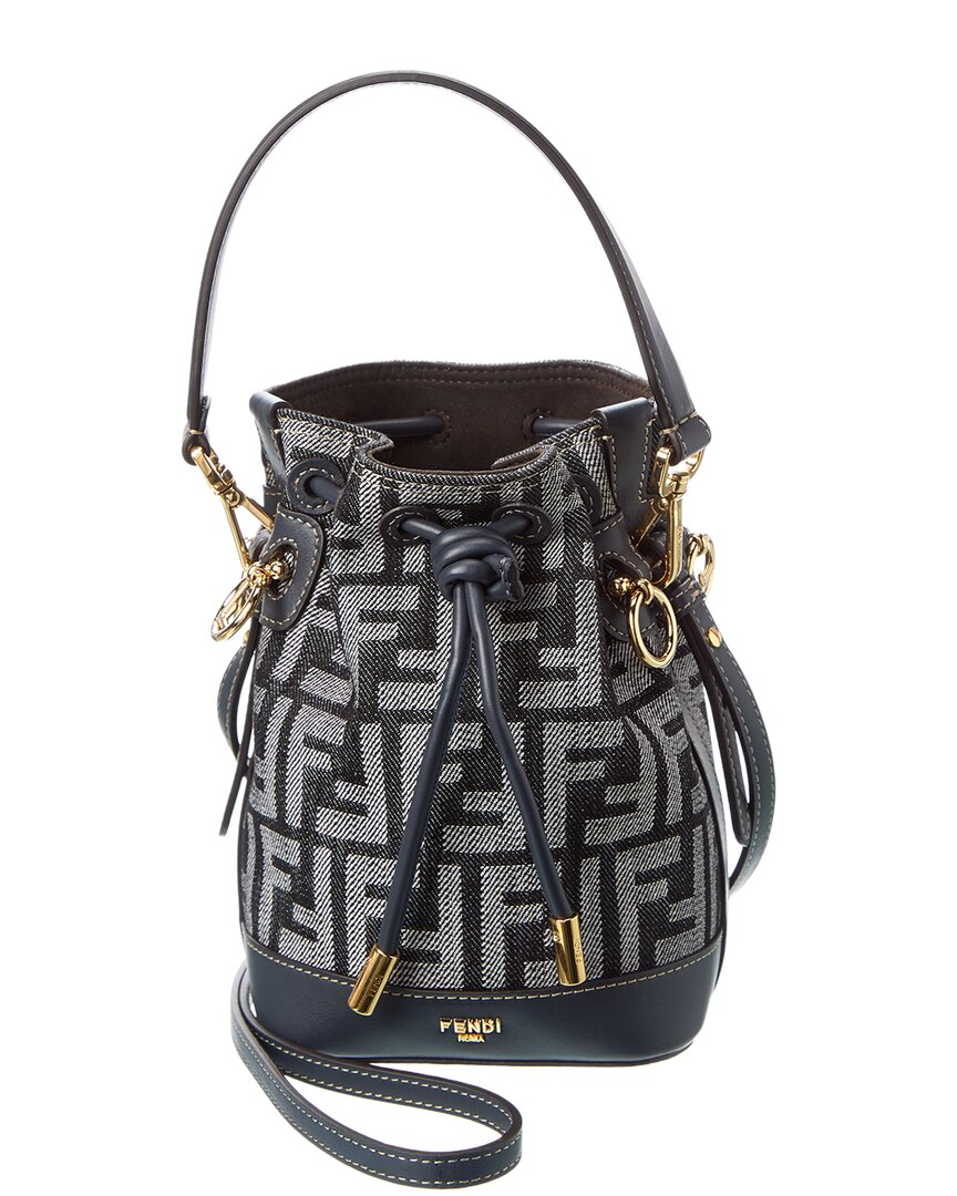 Fendi Handbag Mon Tresor Ff & Bag Leather Denim Blue Bucket Bag