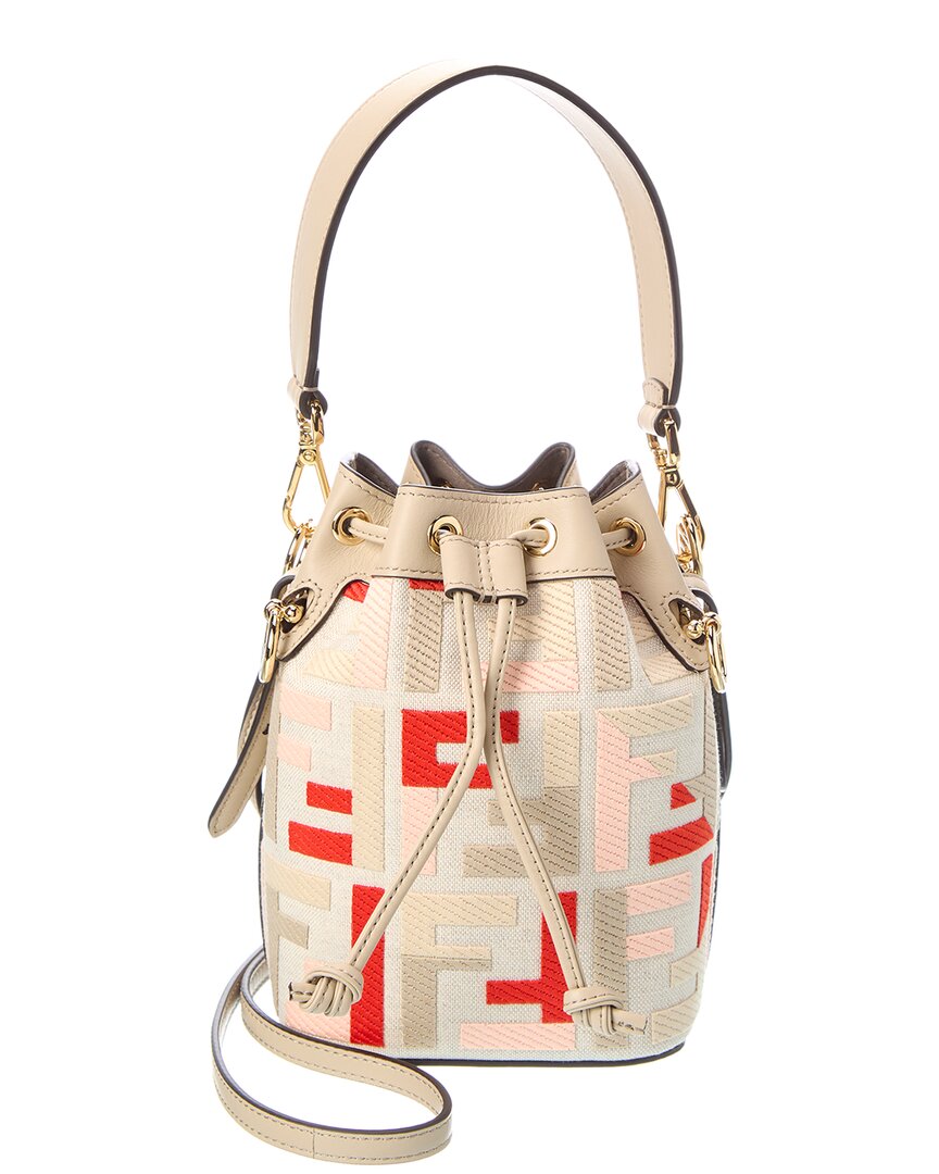 Fendi Handbag Mon Tresor & Bag Leather Canvas Brown Bucket Bag