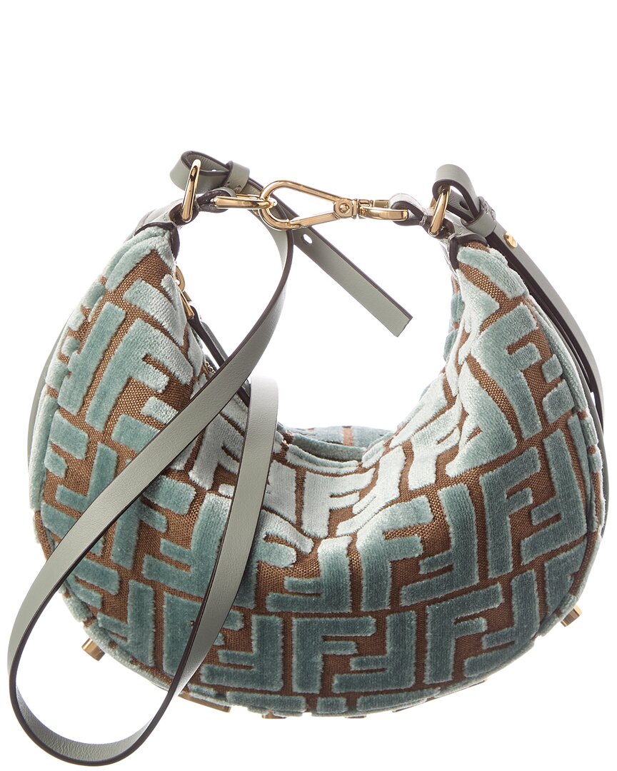 Fendi Handbag graphy Ff Jacquard Velvet & Hobo Bag Leather Green Mini