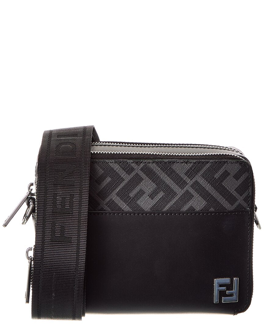 Fendi Handbag Squared Ff & Camera Case Organizer Leather Black