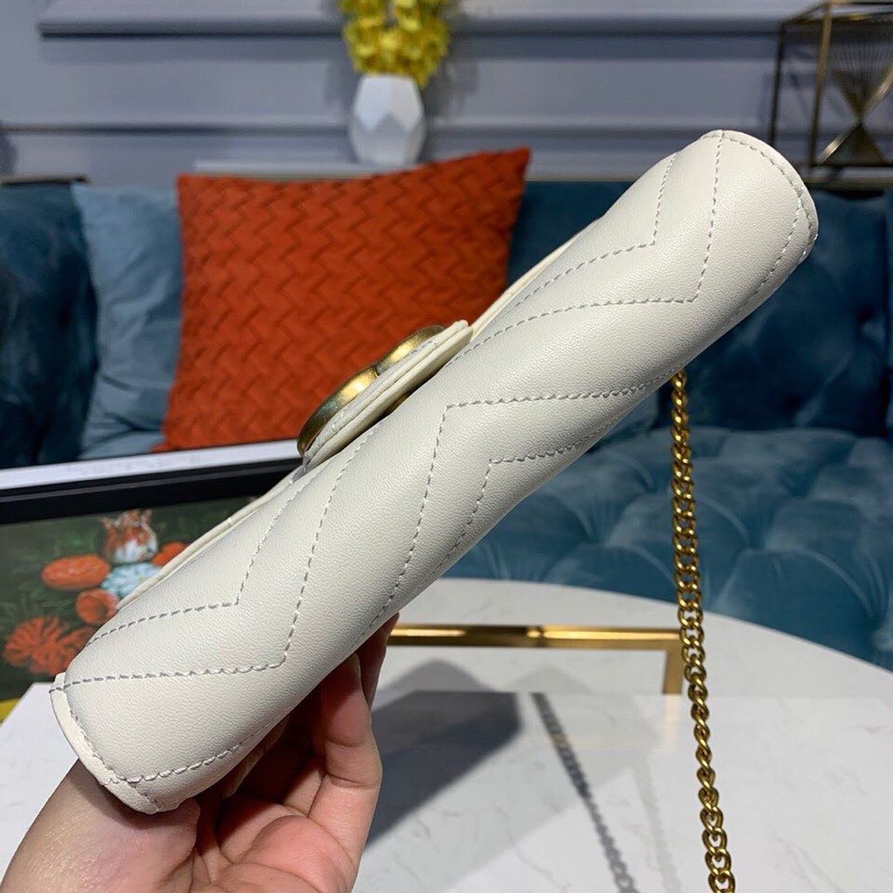 gg Marmont Matelassé 8in White Mini Bag