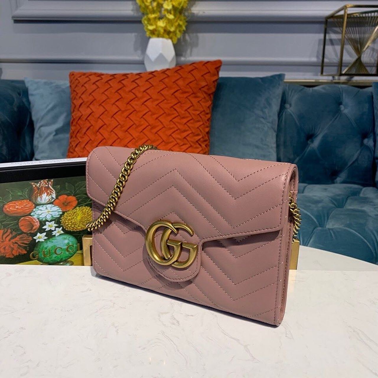 gg Marmont Matelassé Dusty Matelassé Pink Mini Bag 8In20Cm Beaunoirrbeaunoirr