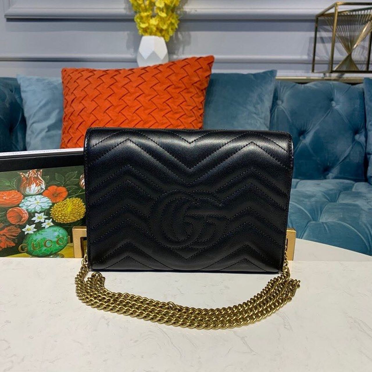 gg Marmont Matelassé Chevron Black Mini Bag Beaunoirrbeaunoirr Dtd1T
