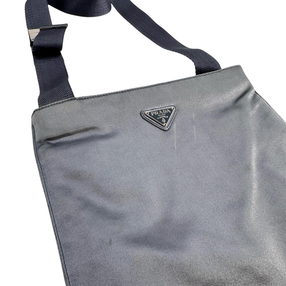Shoulder Bag Light Gray Pochette Triangle Silk Satin Logo