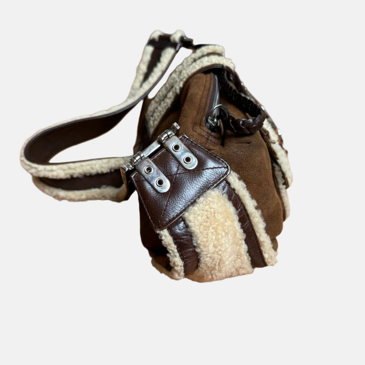 Dior Flight Shoulder Bag Shearling Brown Tan