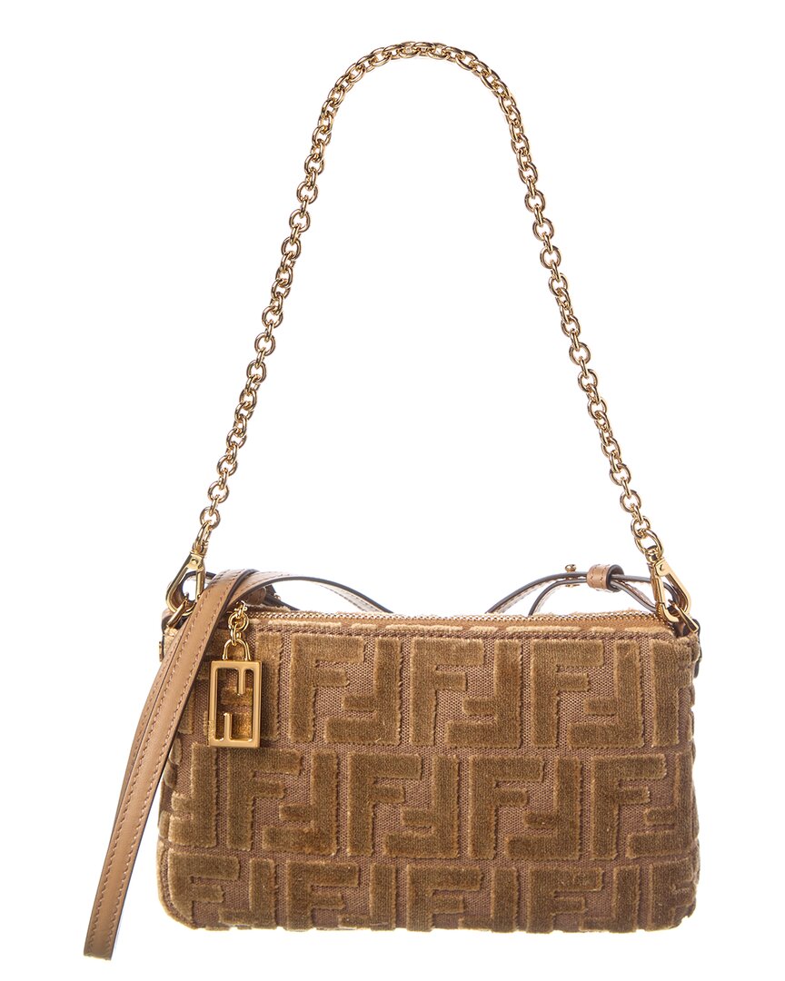 Fendi Handbag Baguette Ff Jacquard Velvet Pouch Yellow Shoulder Bag