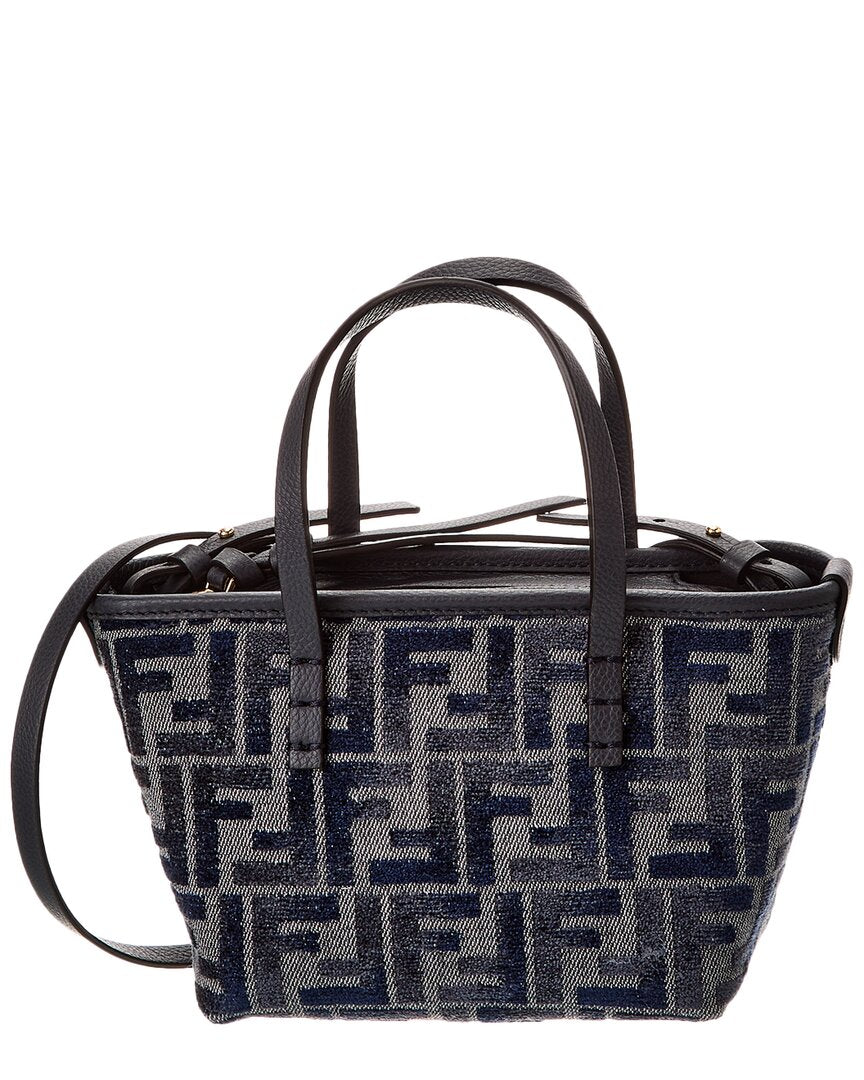 Fendi Handbag Roll Ff & Tote Leather Canvas Blue Tote Bag