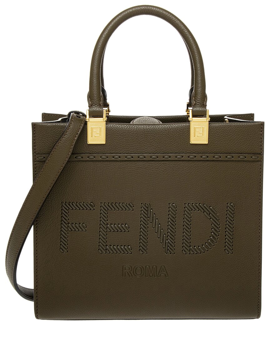 Fendi Handbag Sunshine Tote Leather Green Small Tote Bag
