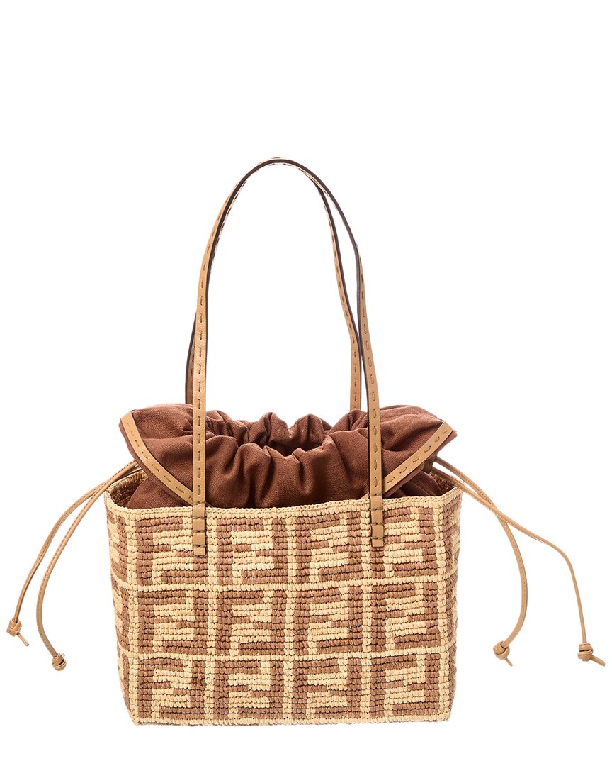 Fendi Handbag Roll Ff Tote Raffia Brown Mini Tote Bag