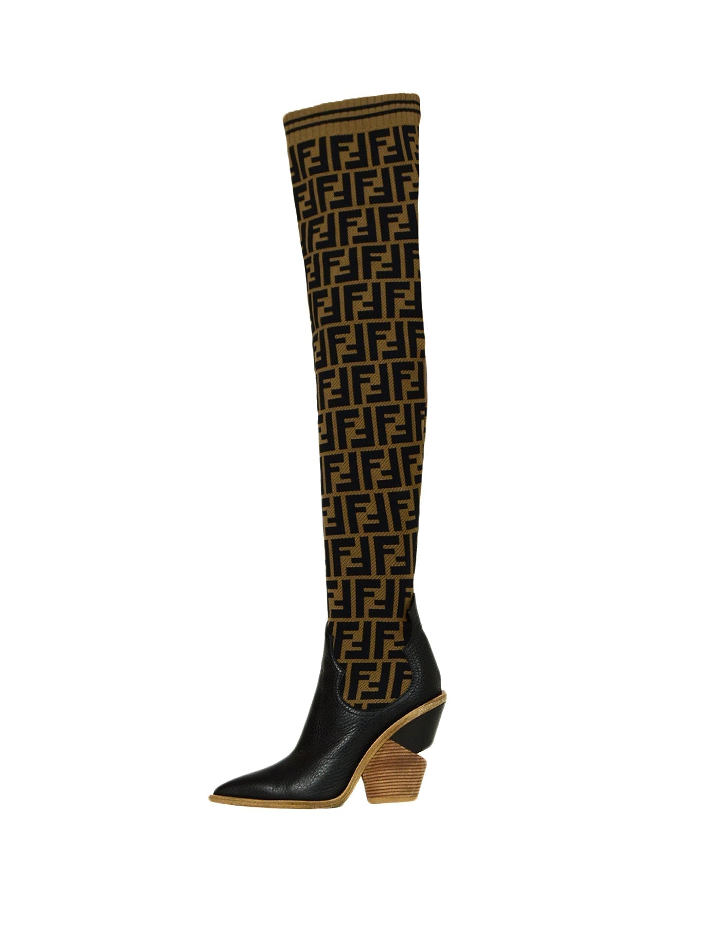Fendi Shoe Zucca Print Sock Boots sz 37.5 Monogram Black Brown Shoes