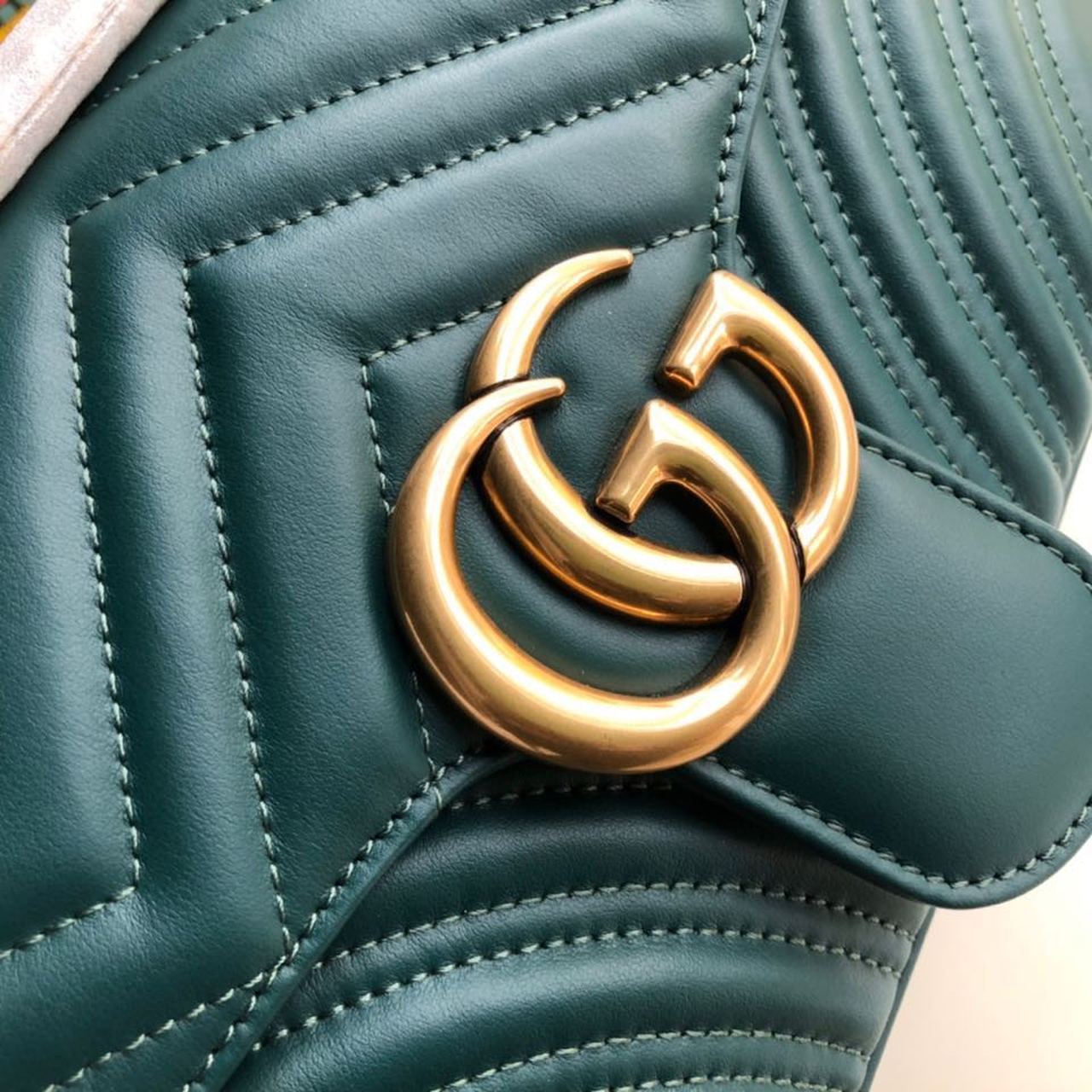 gg Marmont Matelassé Chevron Green Small Shoulder Bag