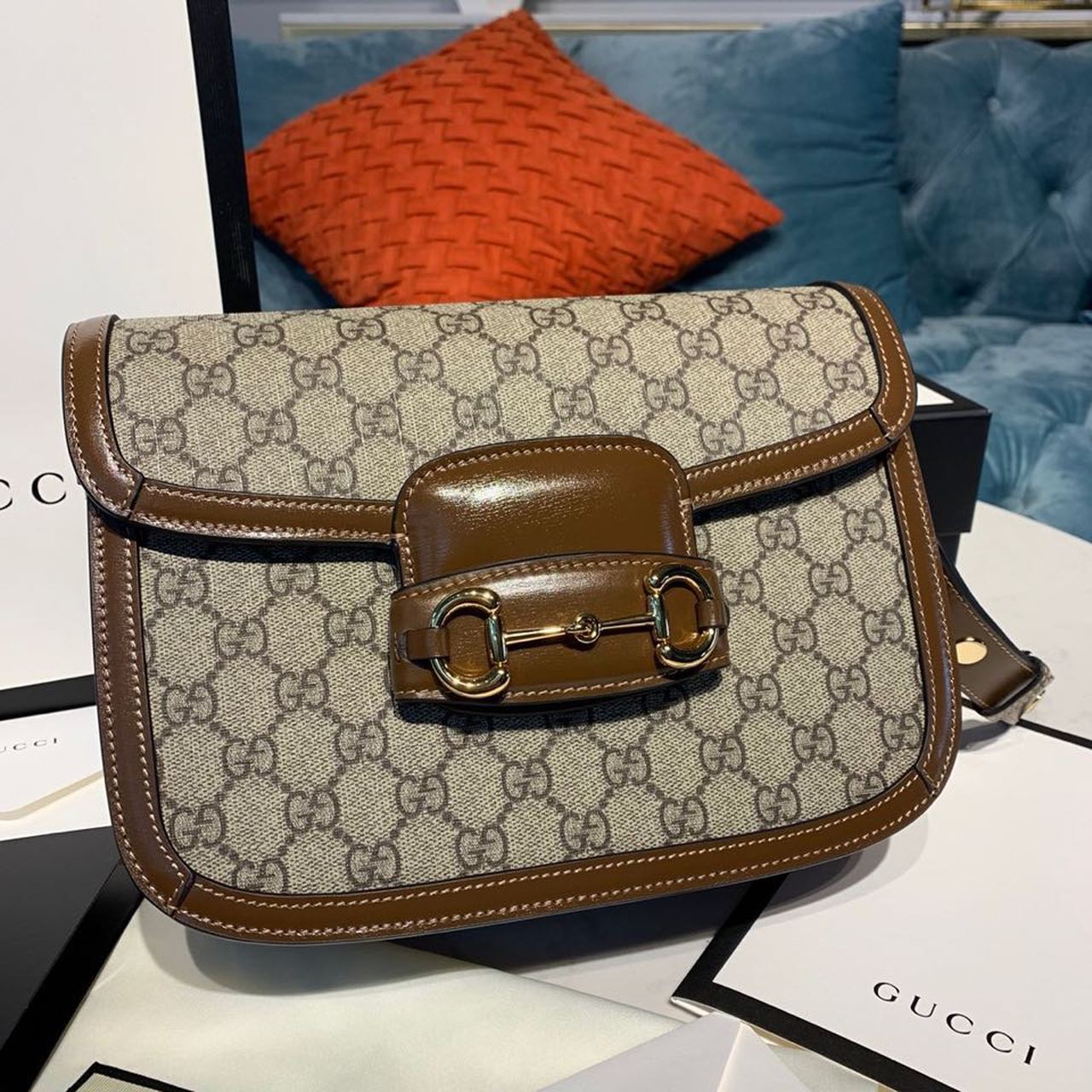gg Horsebit Ebony gg Supreme Canvas Brown Beige Shoulder Bag