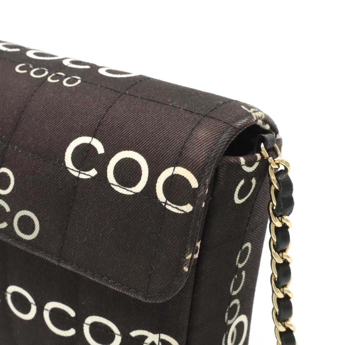 Chanel Canvas COCO Print Choco Bar Chain Shoulder Bag