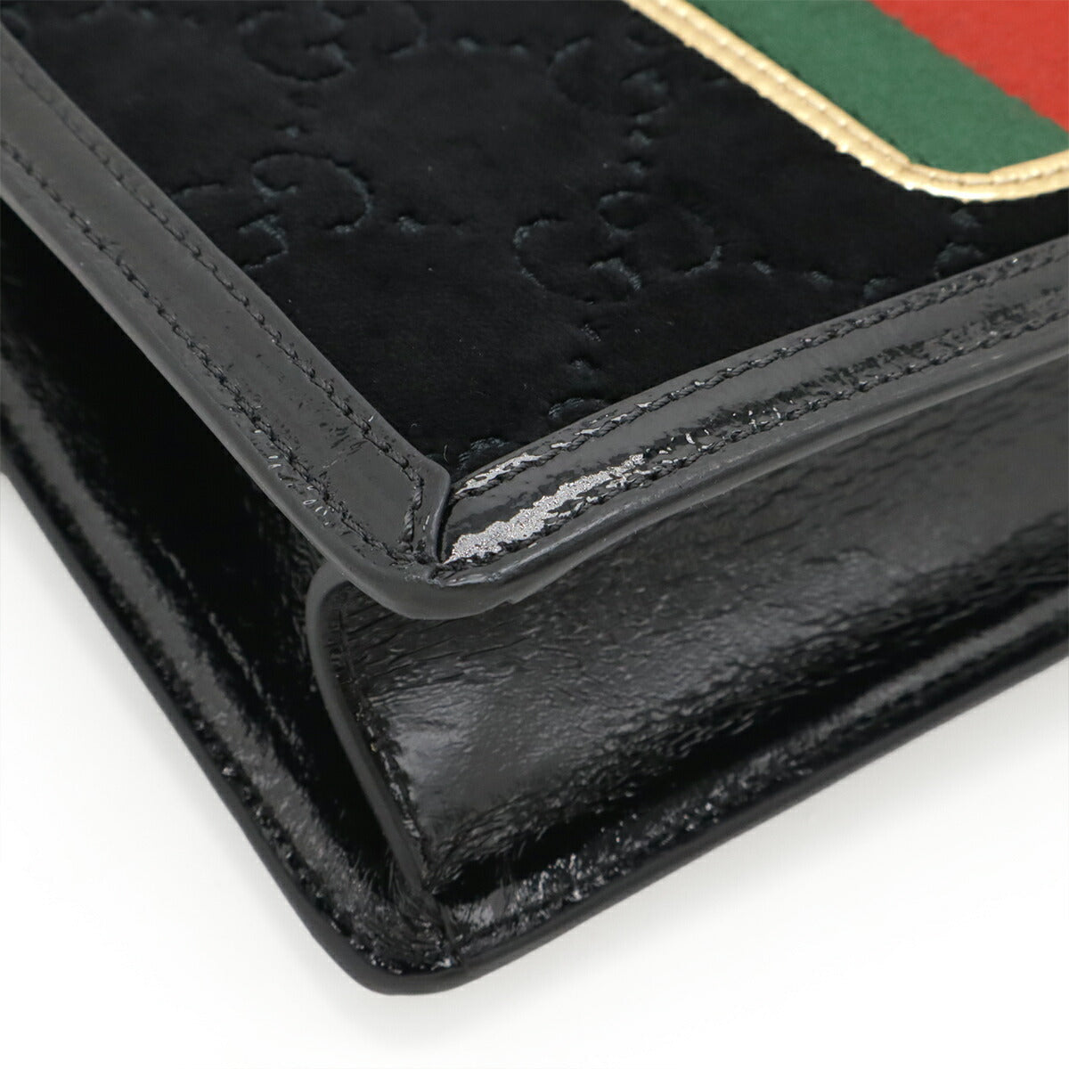Gucci Sylvie Velvet Patent 2Way Shoulder Bag Leather