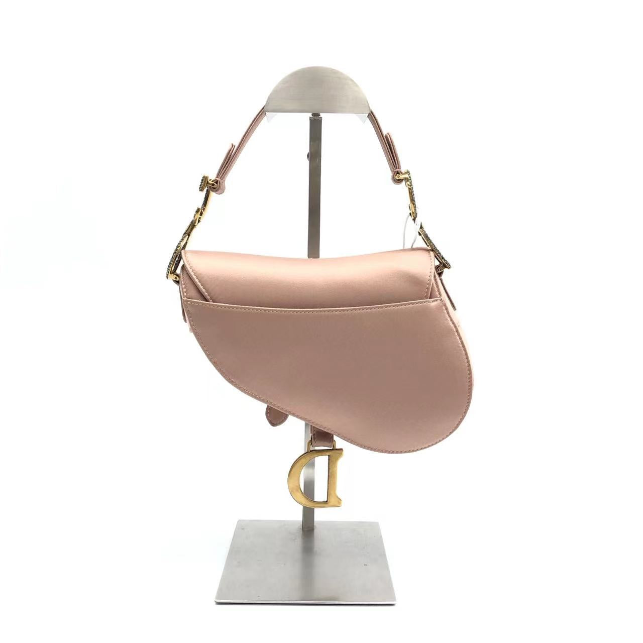 Dior Saddle Silk With Crystal Buckle Handbag Pink Mini Travel Bag