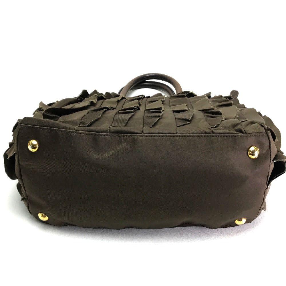 Tote Bag , Brown Frill Leather Canvas