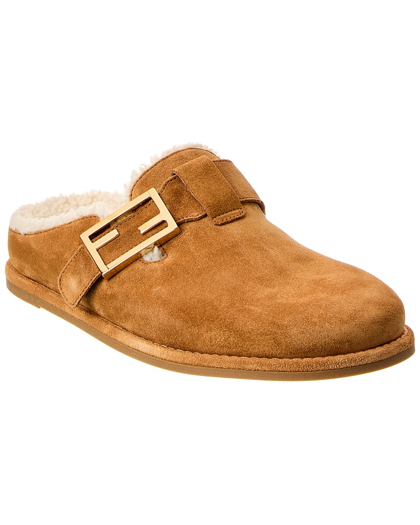 Fendi Shoe Feel & Shearling Sabot 2 Suede Beige Shoes