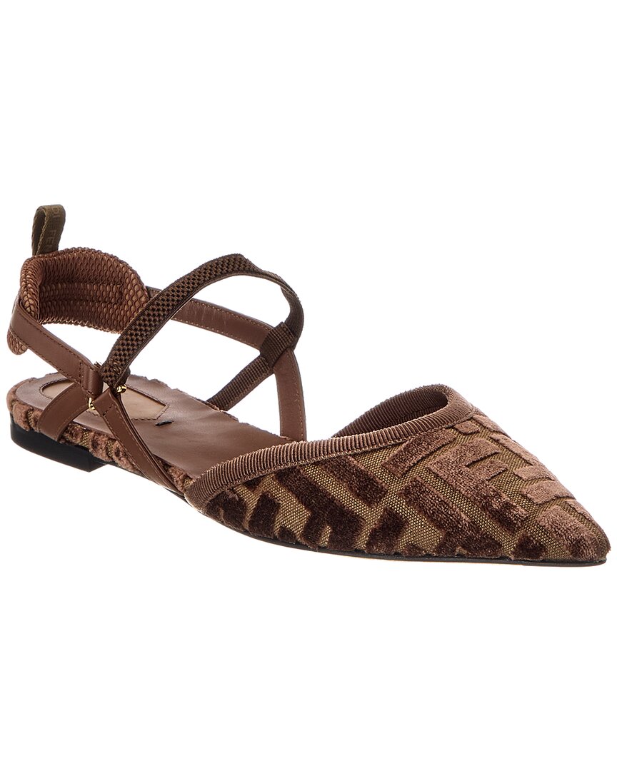 Fendi Shoe Colibri Lite Ff Jacquard Velvet Flat 3 Brown Shoes
