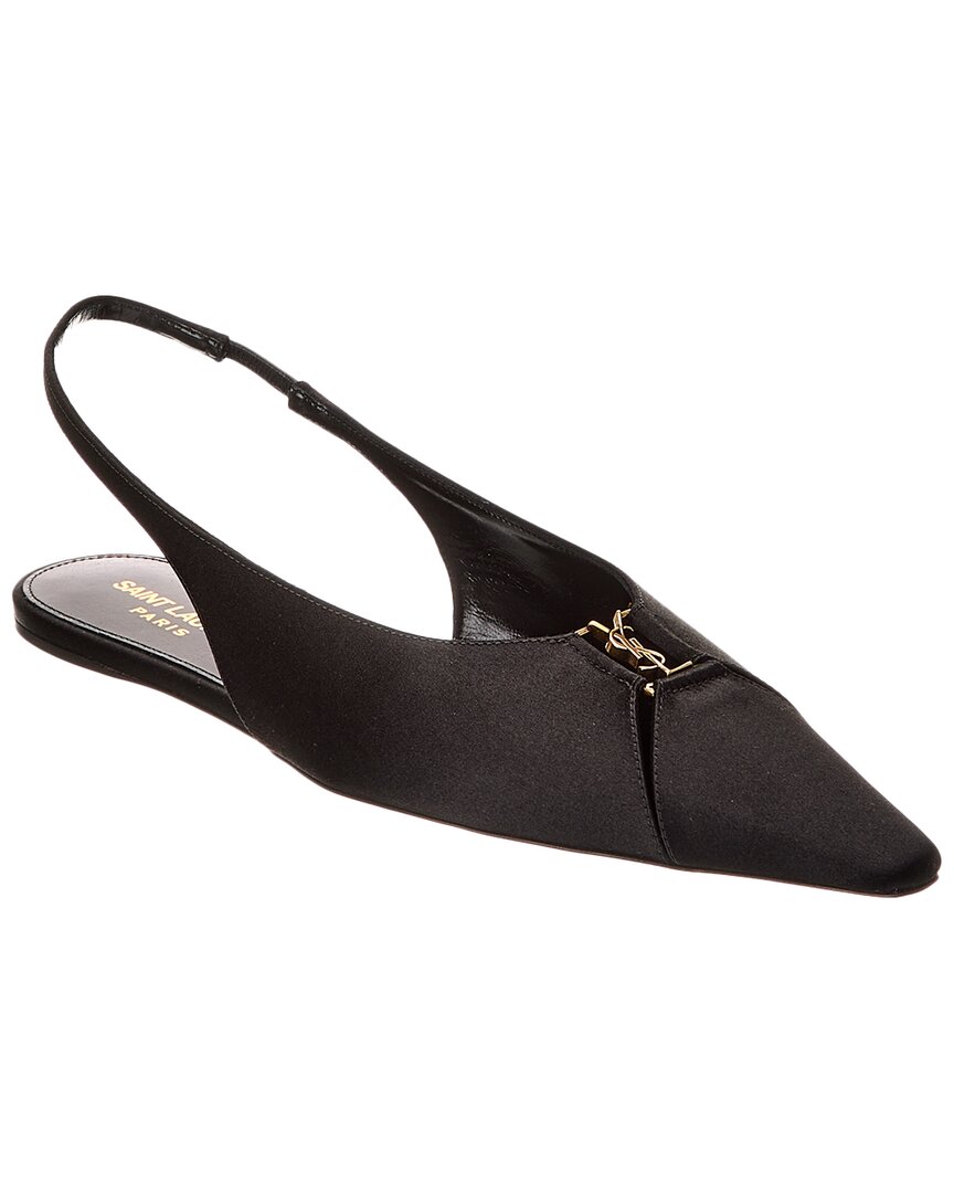 YSL Saint Laurent Sling Bag Babylone Slingback Flat Satin Black Shoes