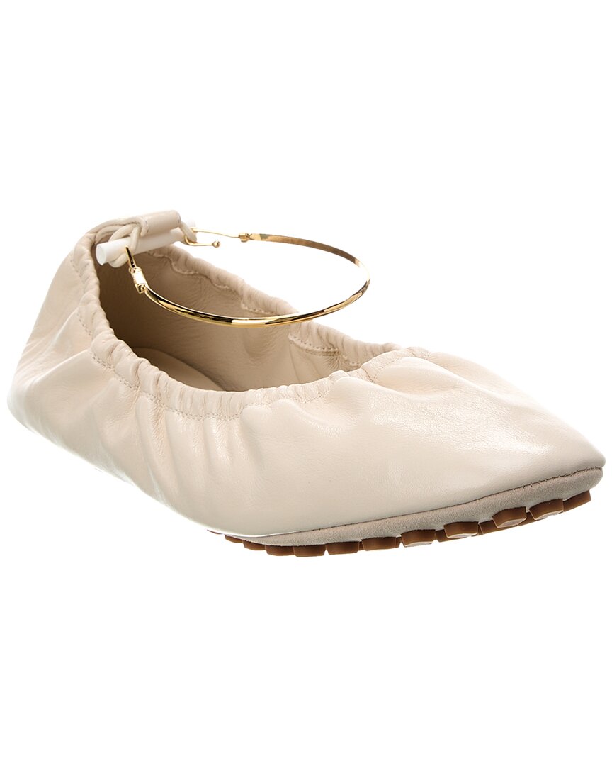 Fendi Shoe Filo Ballerina Flat Leather Beige Shoes