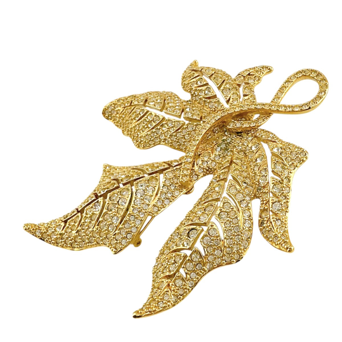 Dior Christian Brooch Metal Rotating Pin Type Leaf Gold Travel Bag