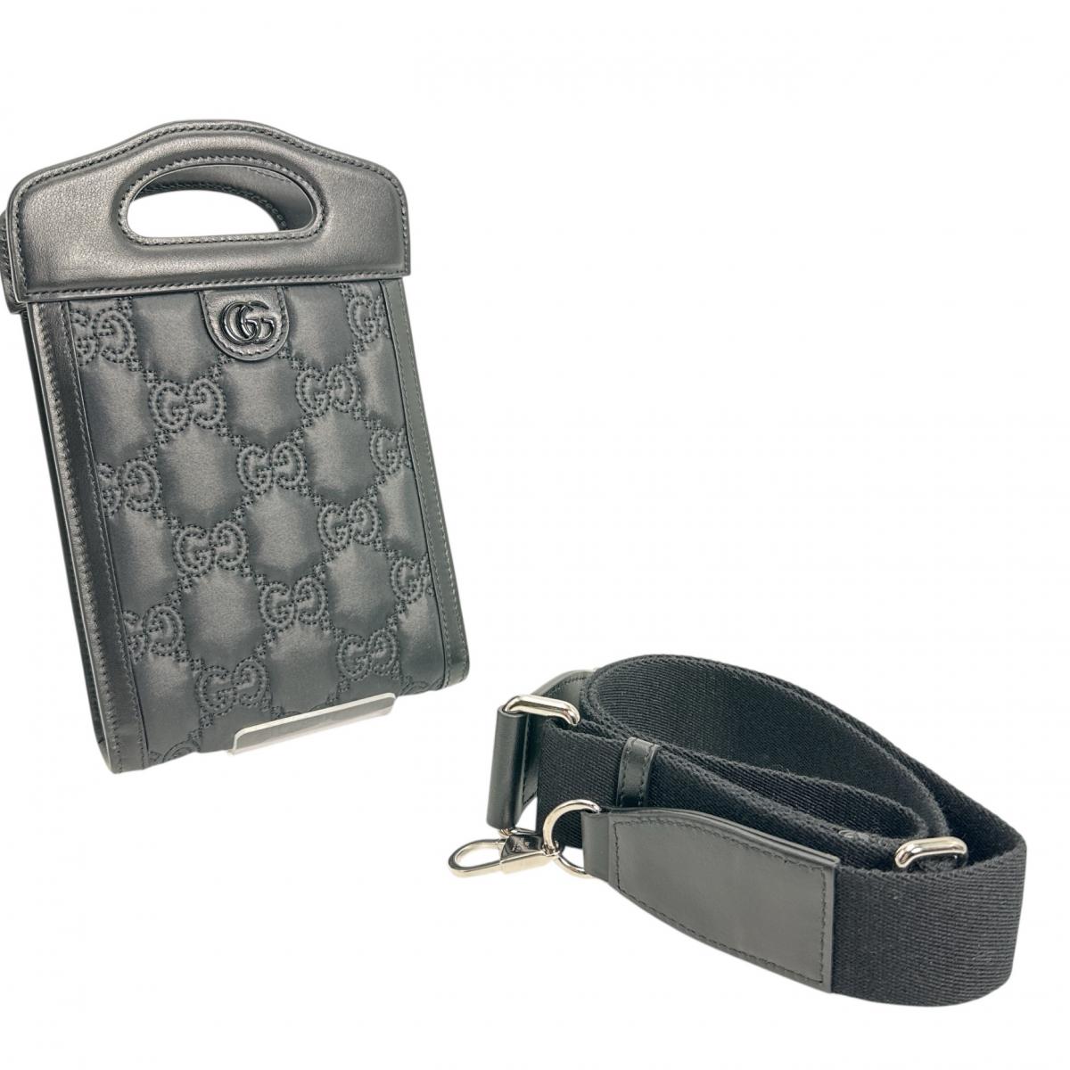 Gucci 723776�@ , 2WAY GG Matelasse Leather Nylon Black Shoulder Bag