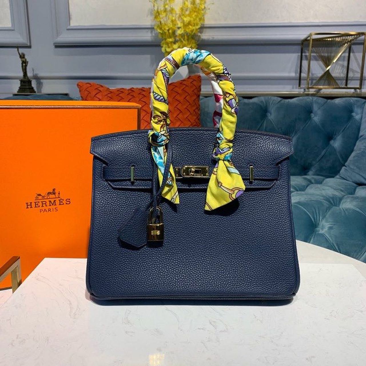 Top Quality Birkin Dark Semi Handstitched With Blue Gold Travel Bag