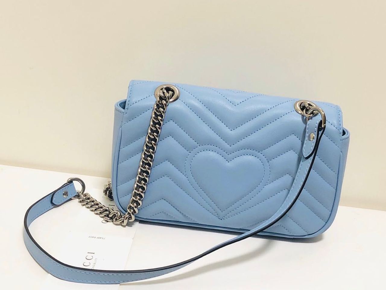 gg Marmont Matelassé Sky Matelassé Blue Mini Bag