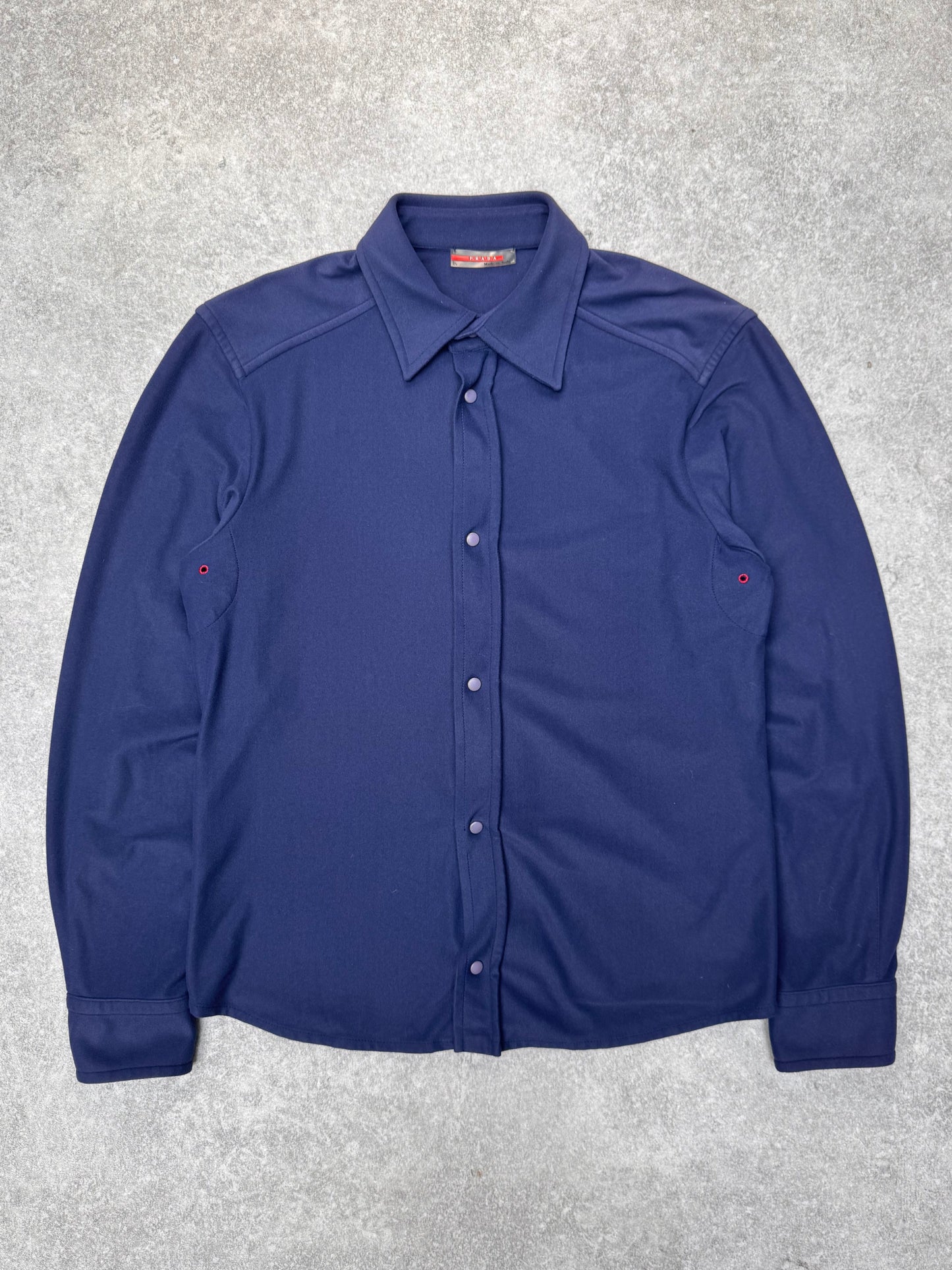 Prada Handbag Button Down Fleece Shirt Navy Small
