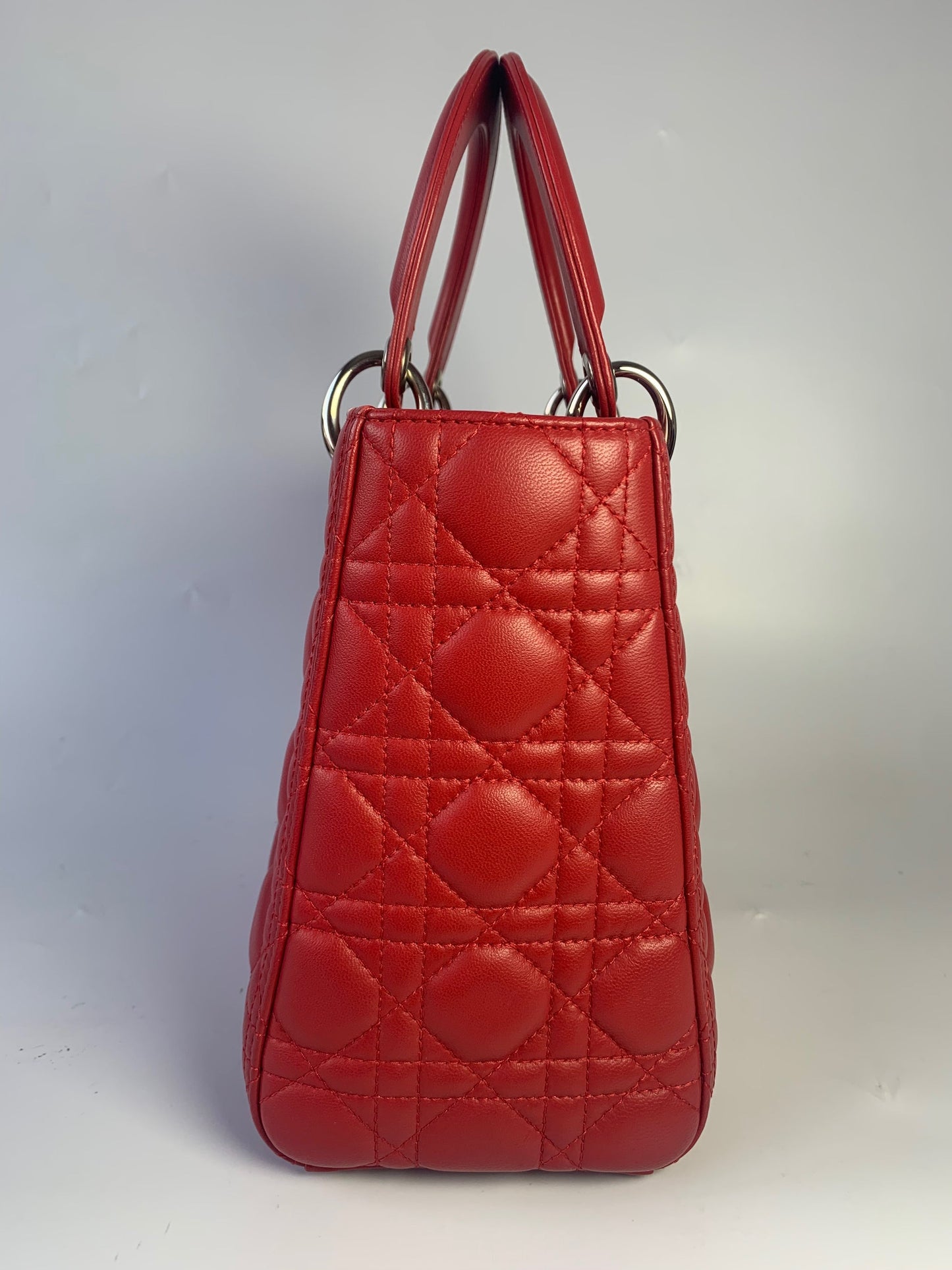 Dior Lady Bag Lambskin Cannage Leather Red Travel Bag