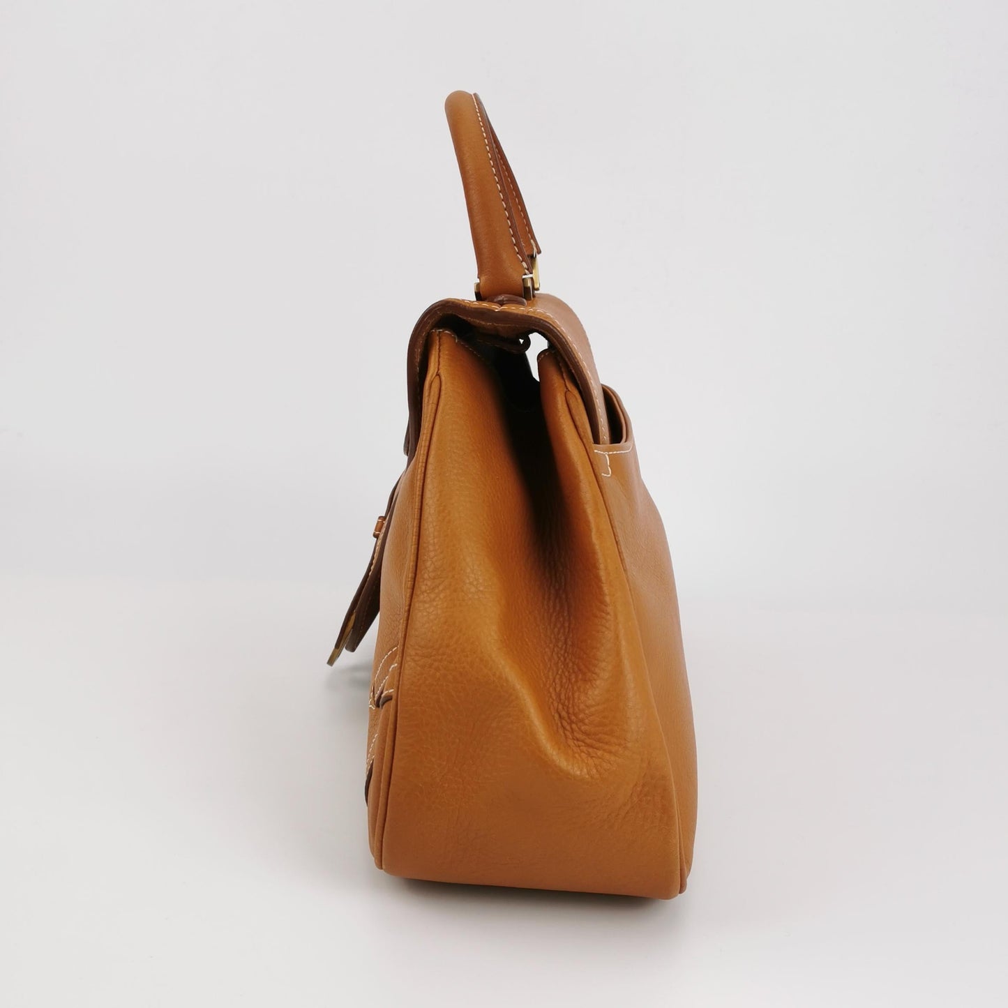 Dior Top Handle Saddle Bag Cognac Calfskin Leather Brown Travel Bag