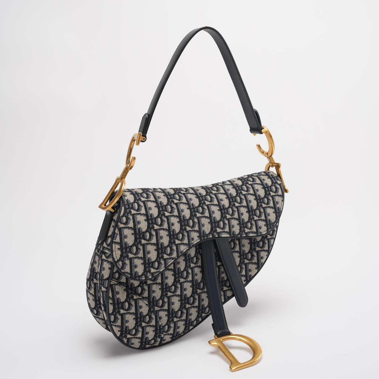 Dior Shoulder Bag Saddle Bag Oblique Jacquard With Shoulder Blue Medium