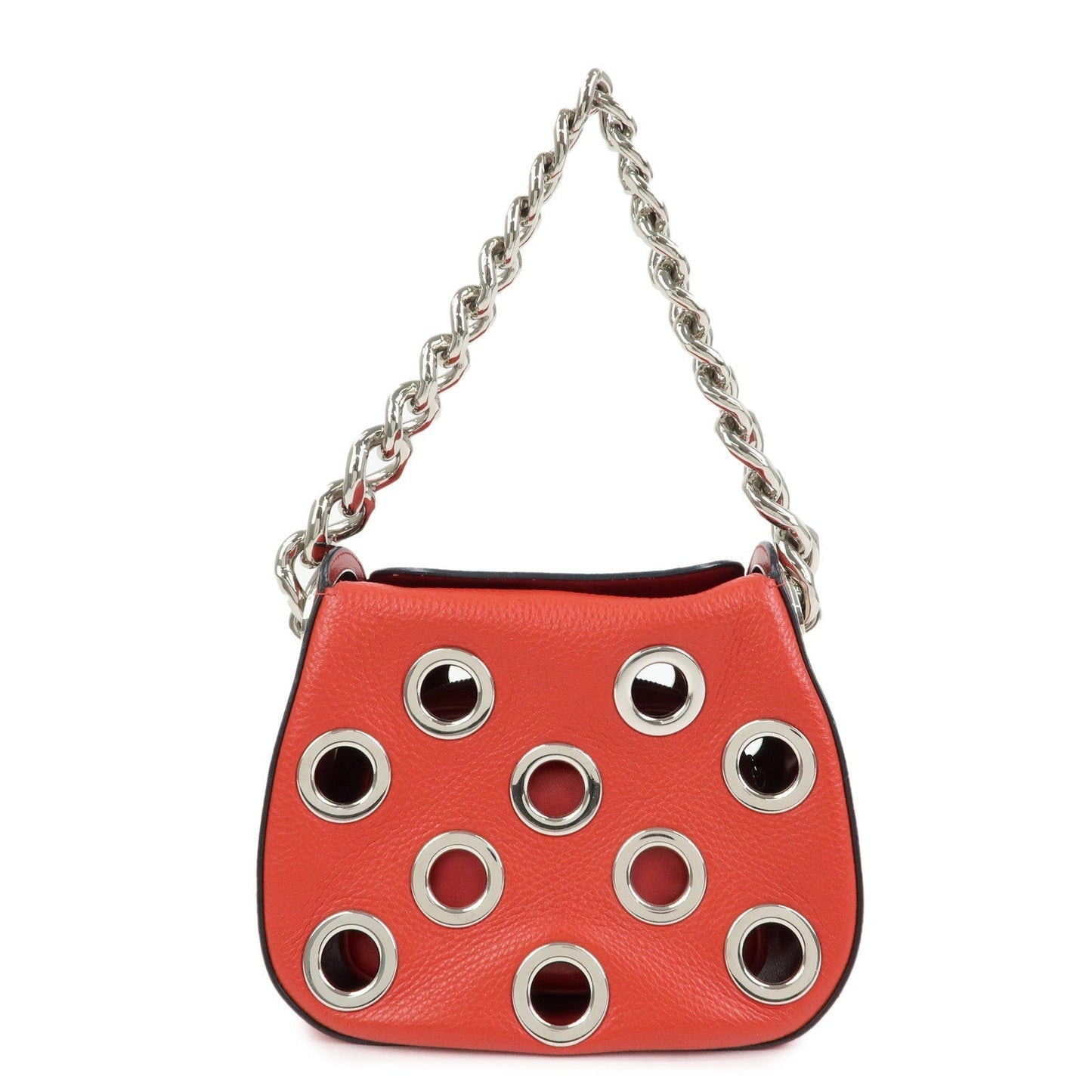Shoulder Bag Grommet Hand Bag Leather Red Chain