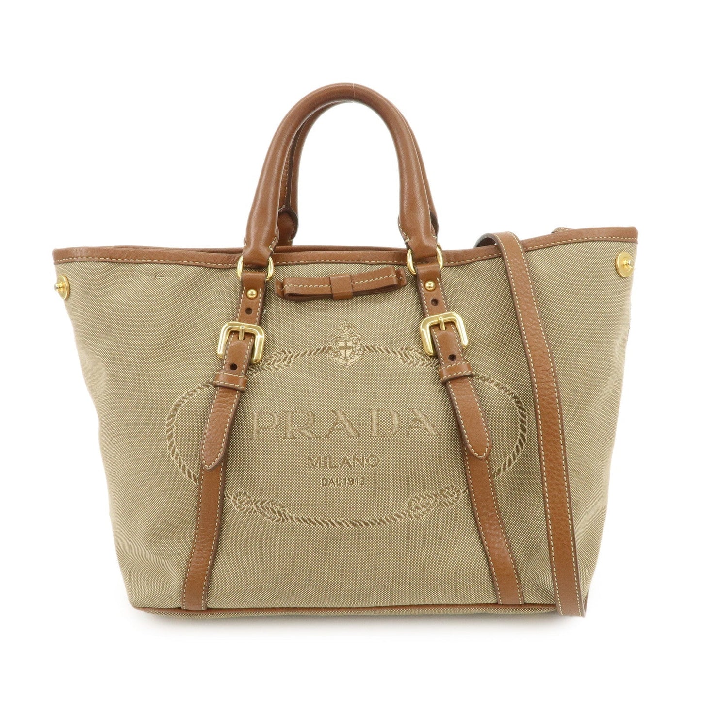 Tote Bag Jacquard Ribbon 2Way Leather Brown Logo