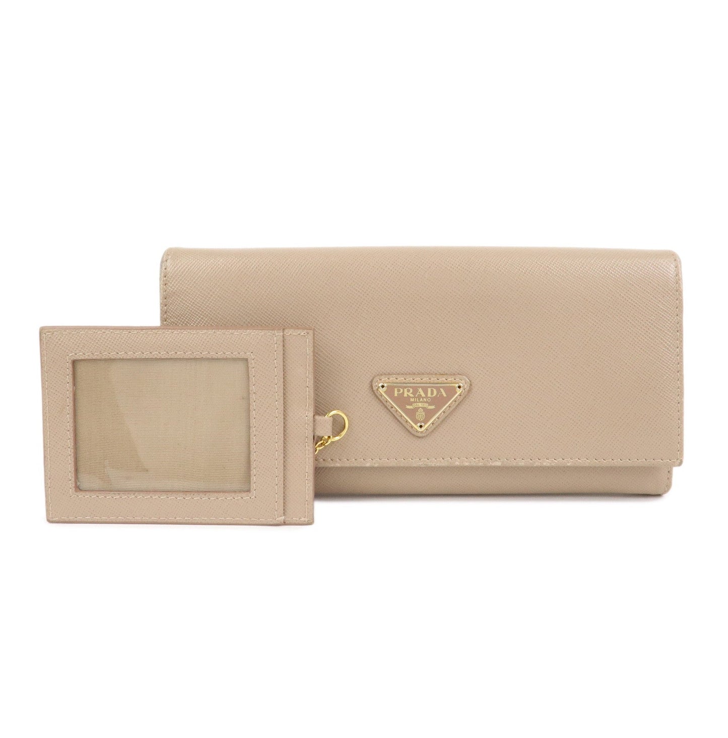 Triangle Long Wallet Leather Saffiano Beige Handbag
