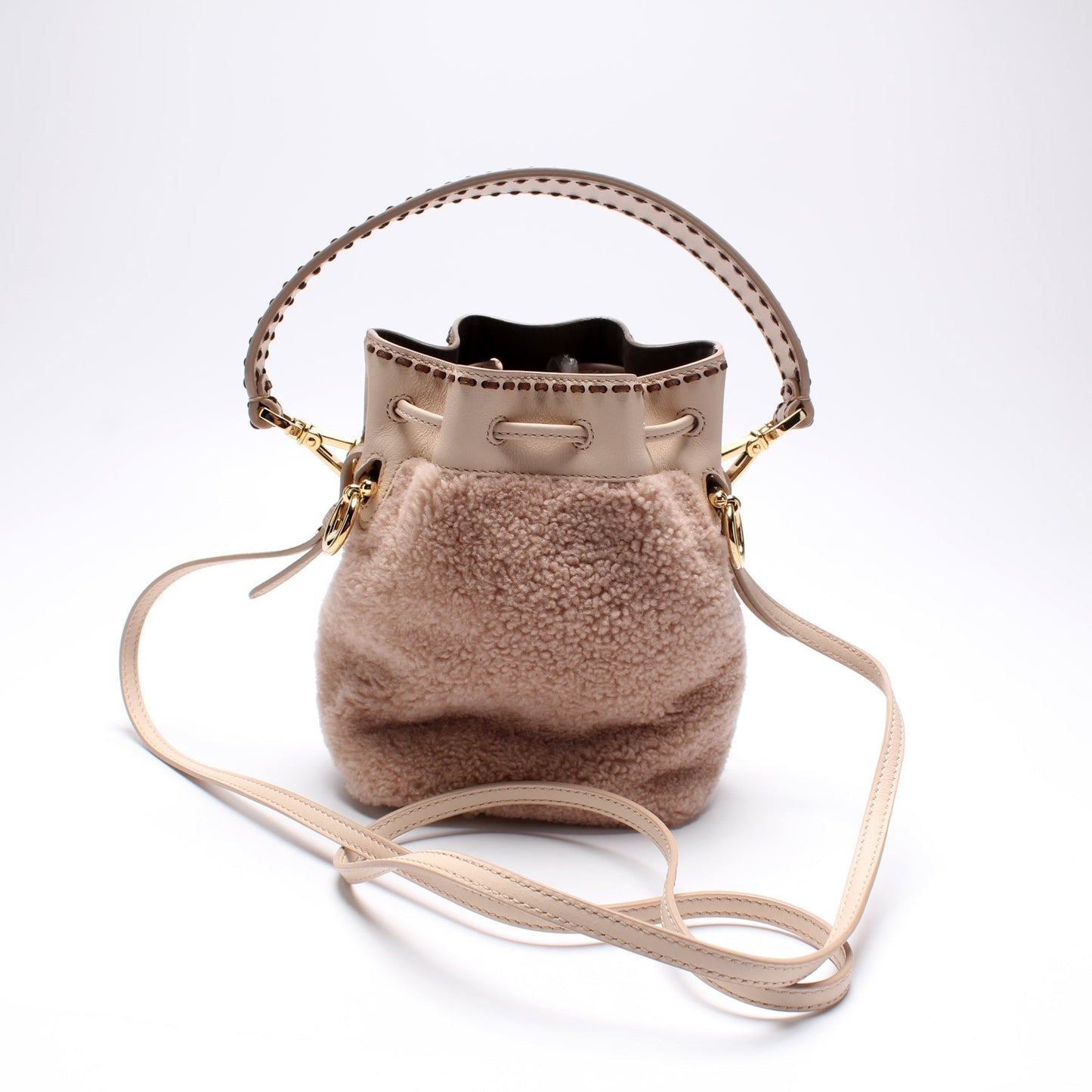 Fendi 8Bs010 Mon Tresor Ff Shearling Bag Mini Bucket Bucket Bag