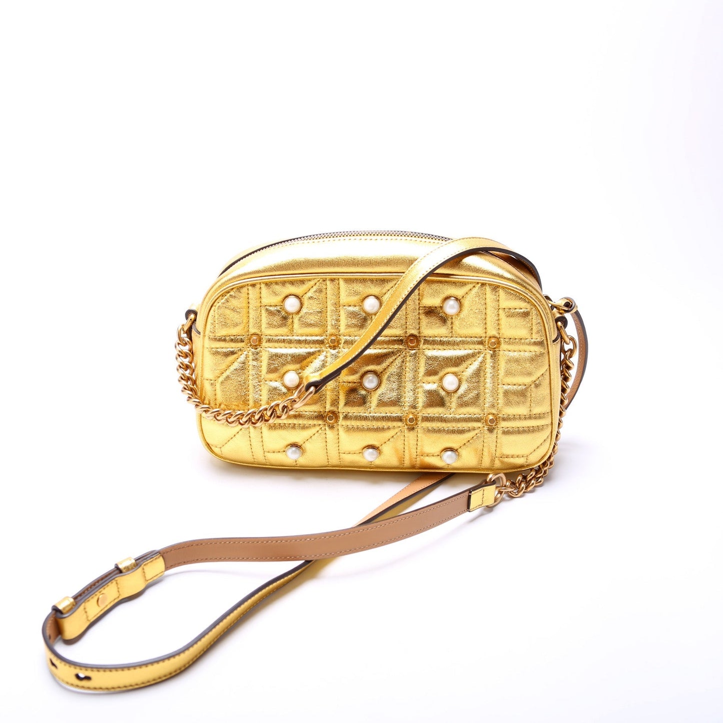 Gucci Marmont Pearl Camera Leather Small Crossbody Bag