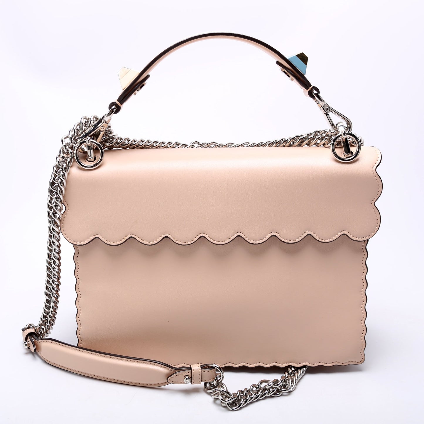 Fendi Kan Scalloped Studded Shoulder Nude Bag Leather Shoulder Bag