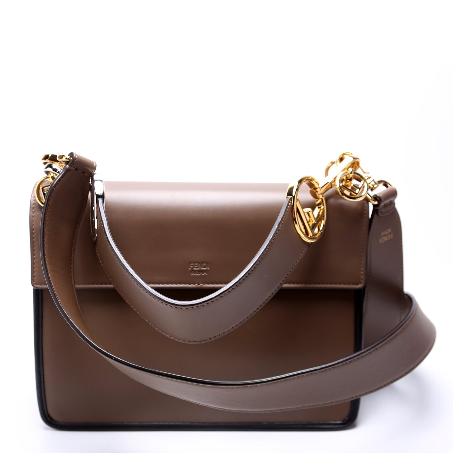 Fendi 8Bt284 Kan Shoulder Is Bag Vitello Black Brown Shoulder Bag