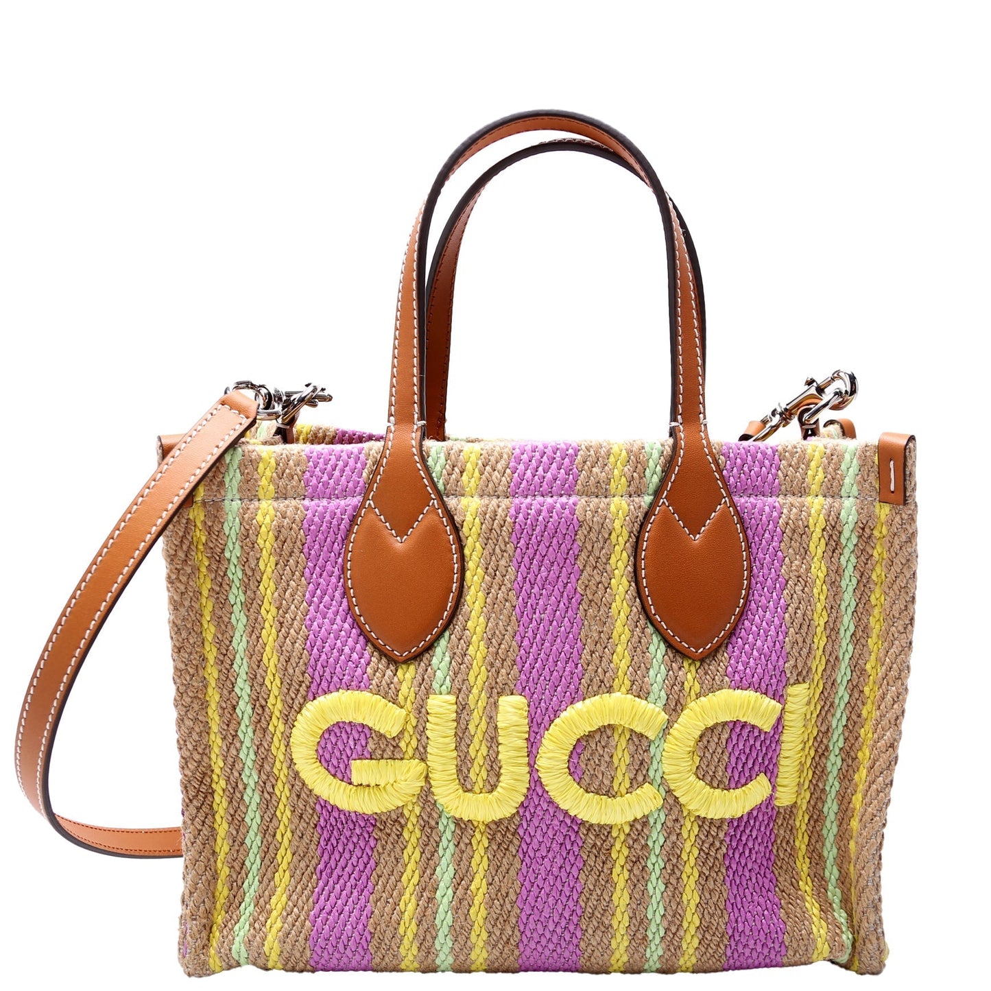 Gucci Jute Brown Multicolor Small Tote Bag