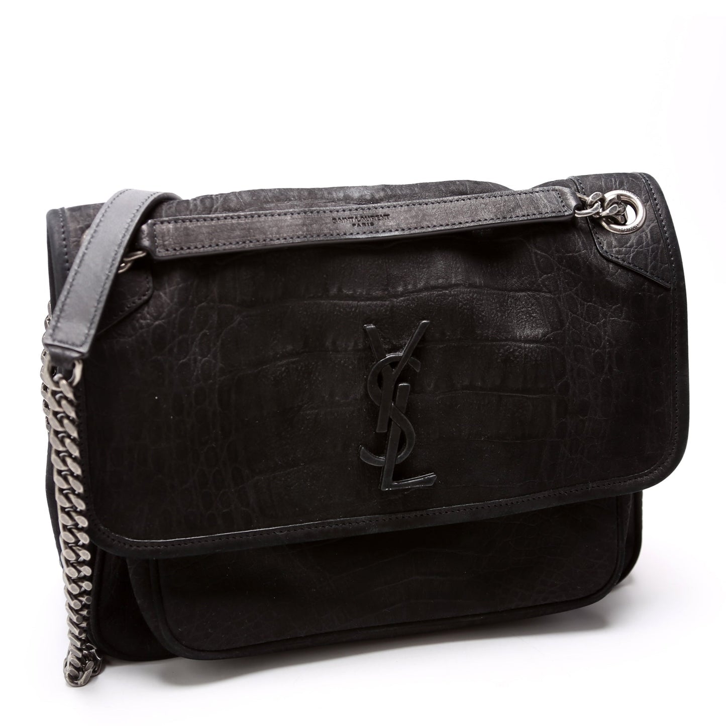 YSL Saint Laurent Saint Laurent Crocodile Embossed Nubuck Niki Satchel Black Medium Travel Bag
