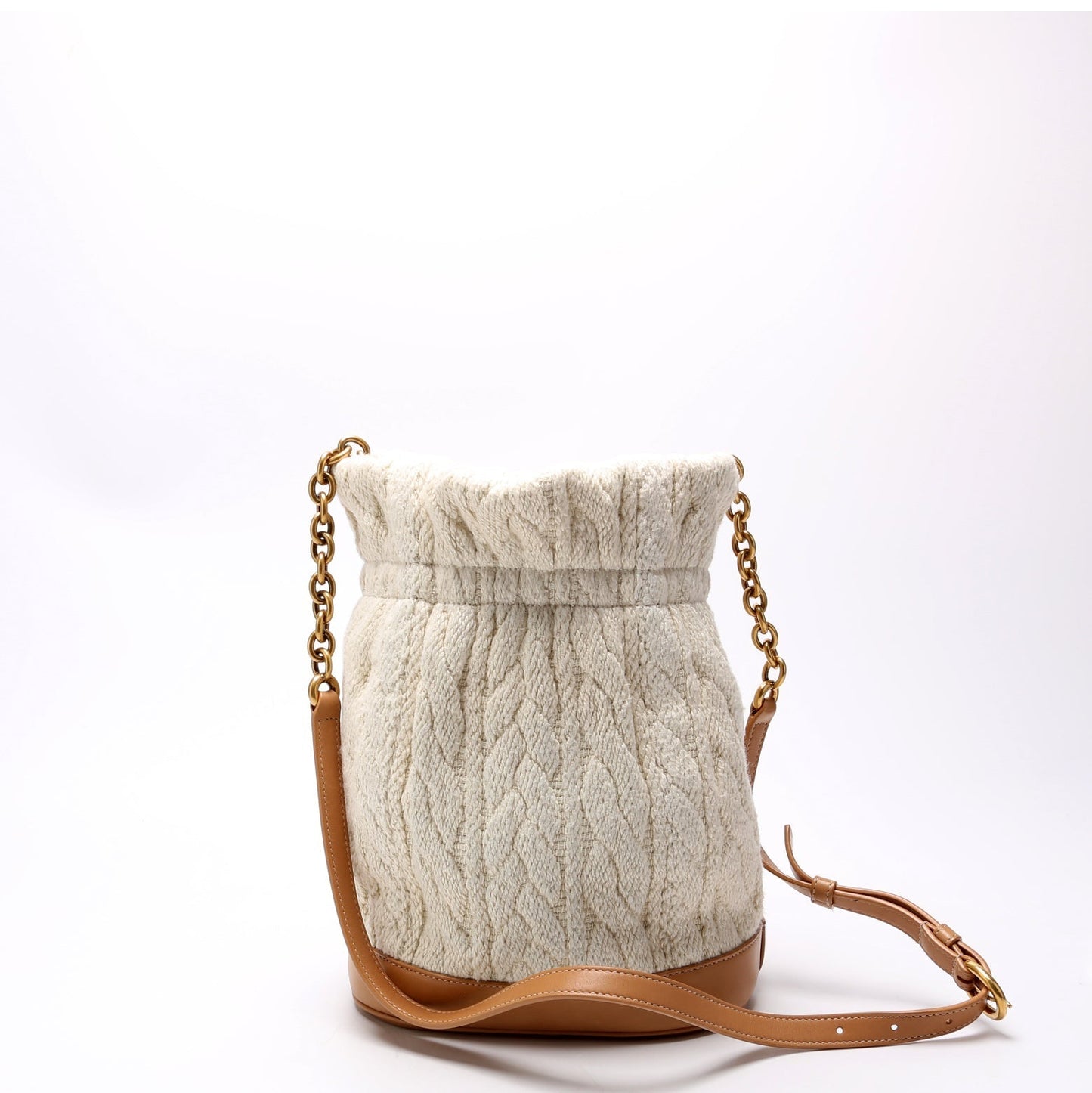 YSL Saint Laurent Saint Laurent Le Maillon Knit Calfskin Bag Beige Bucket Bucket Bag