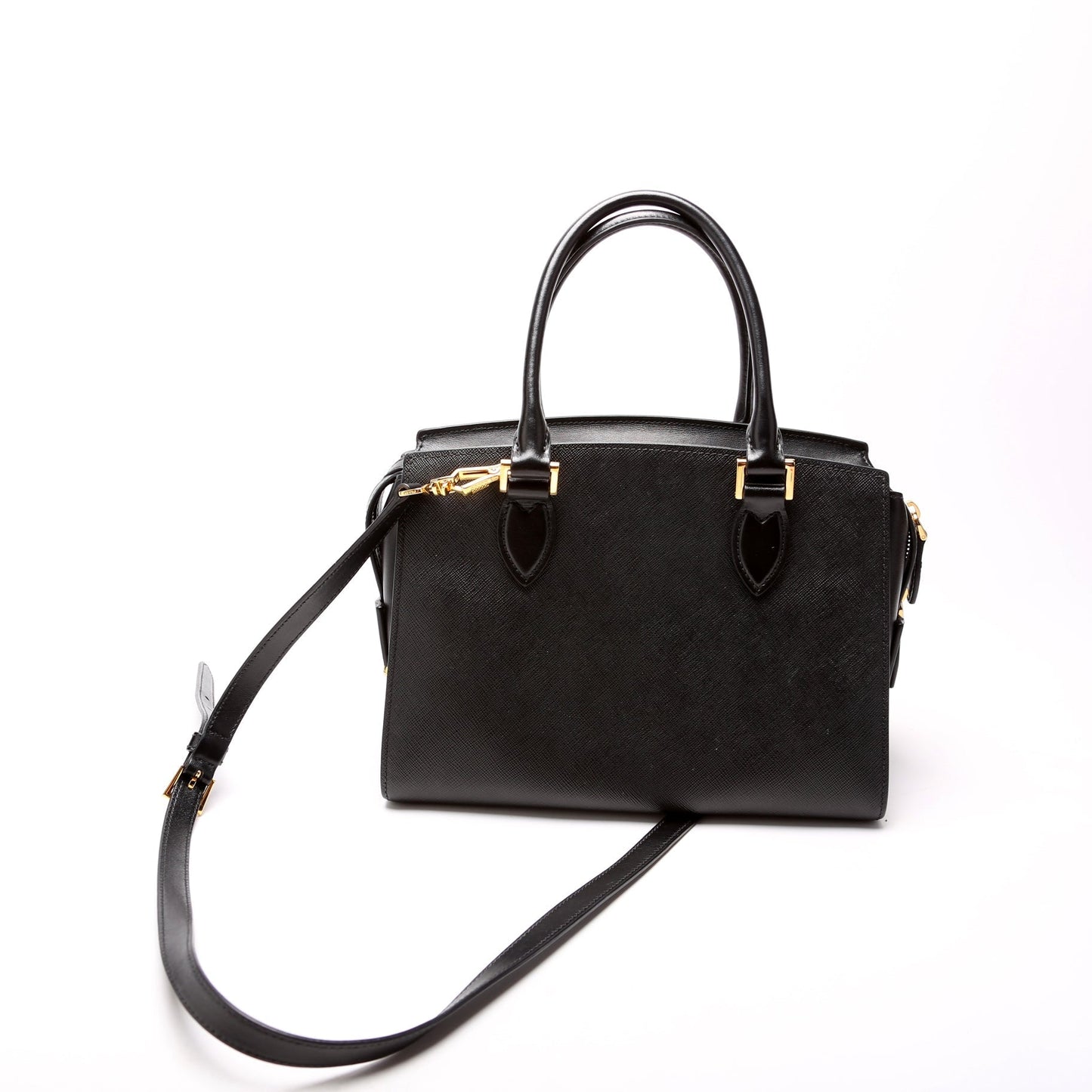 Prada Saffiano Soft Calfskin Top Handle Bag Black Small Travel Bag