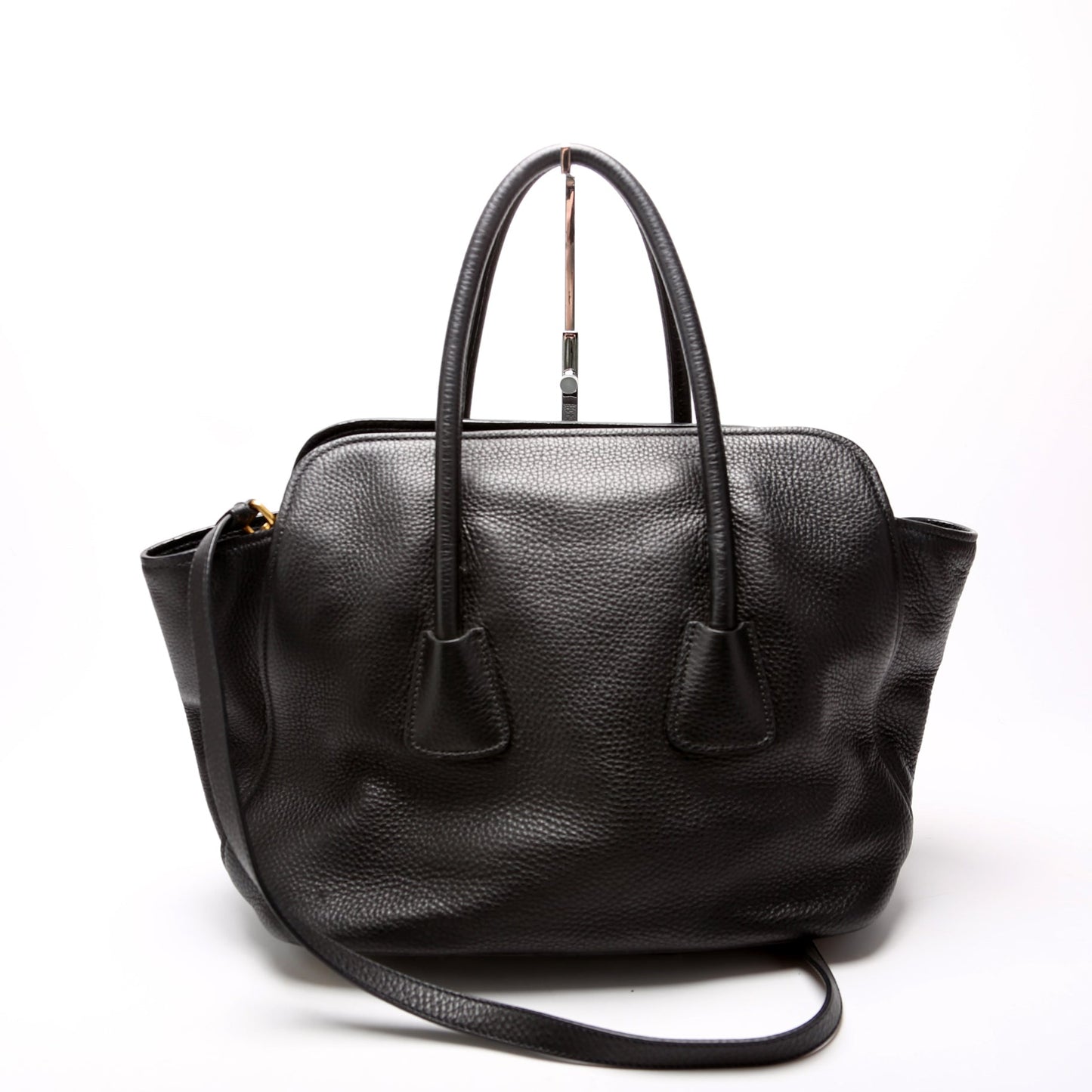 Prada Vitello Daino Top Handle Tote Bag Black
