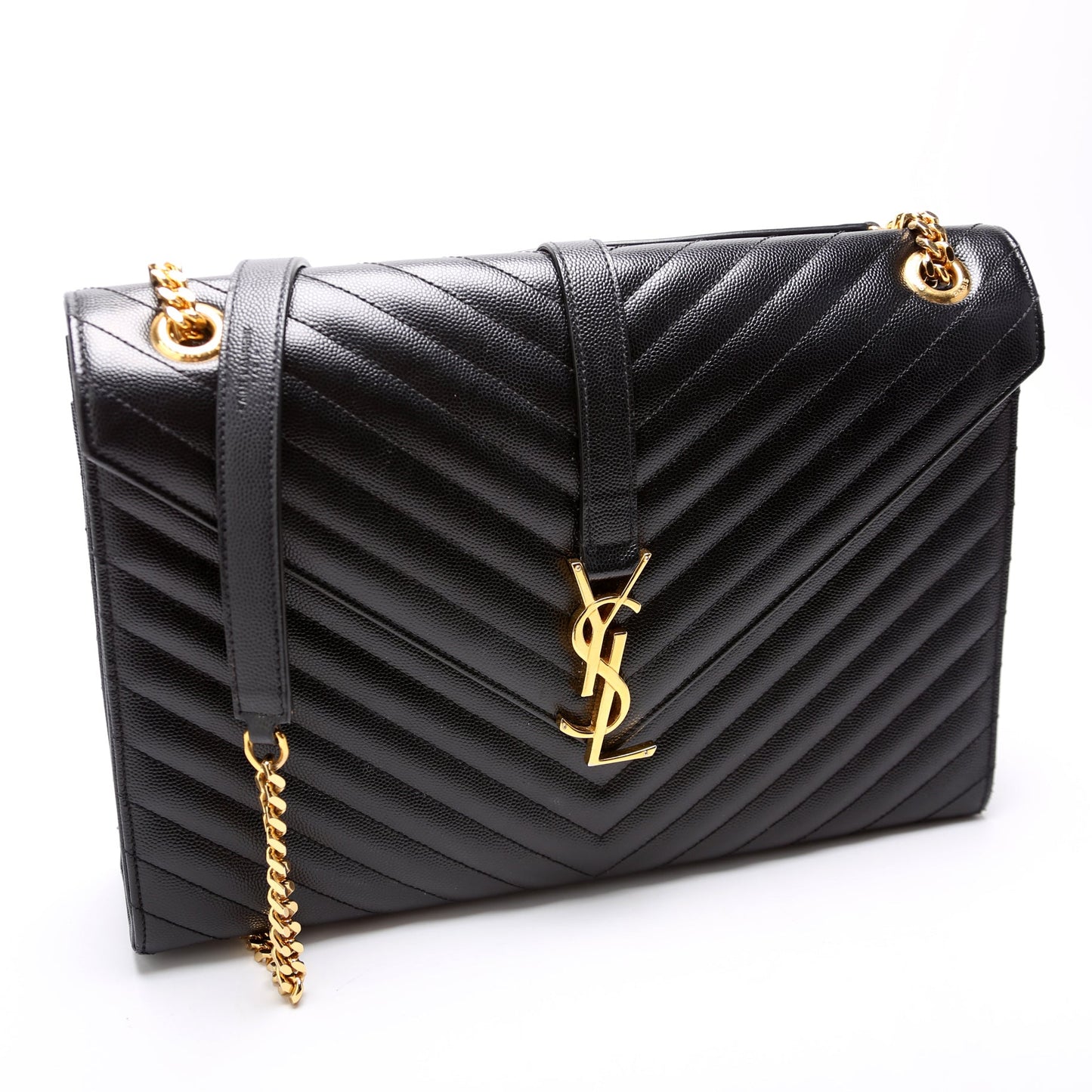 YSL Saint Laurent Saint Laurent Envelope Chevron Bag Black Large Travel Bag