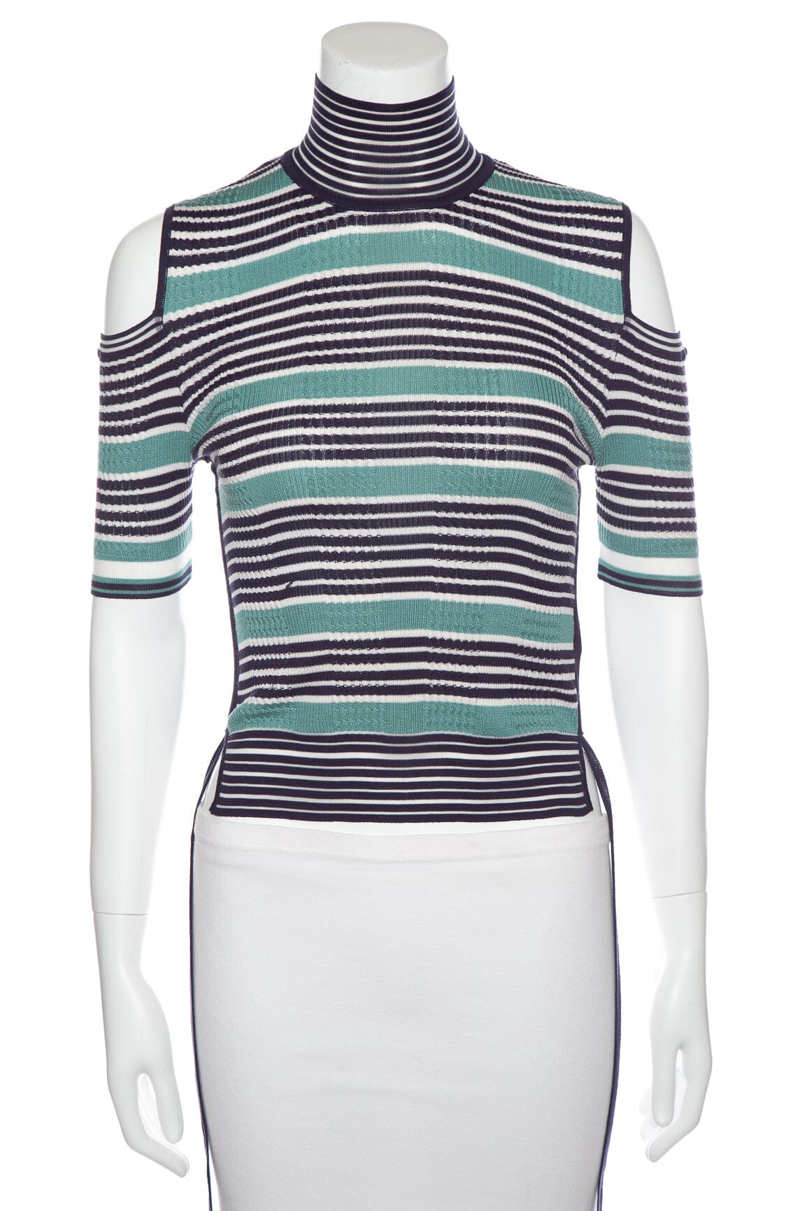Fendi Shoulder Bag Teal and Striped Mock Neck Cold Blue