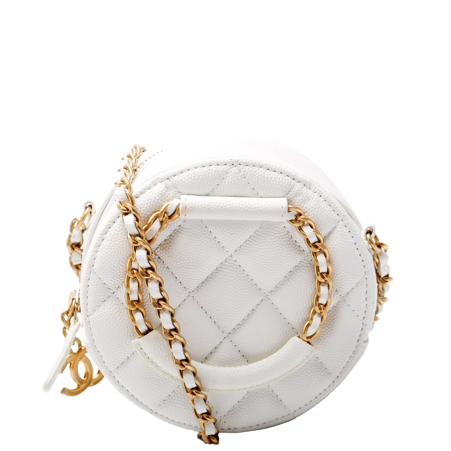 Chanel Woven Top Handle Round White Handbag