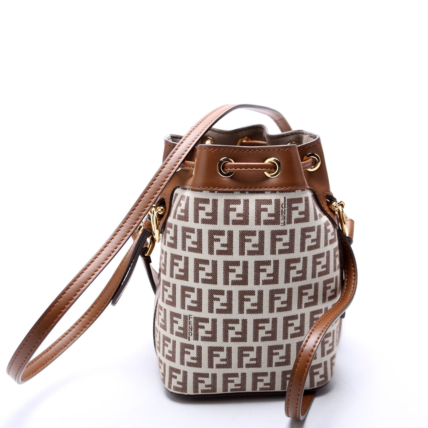 Fendi 8Bs010 Tresor Ff Bag Leather Canvas Brown Bucket Bag